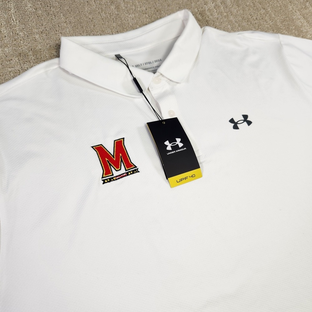 Maryland Terrapins Shirt Men 3XLT Under Armour Playoff Polo NEW White Golf